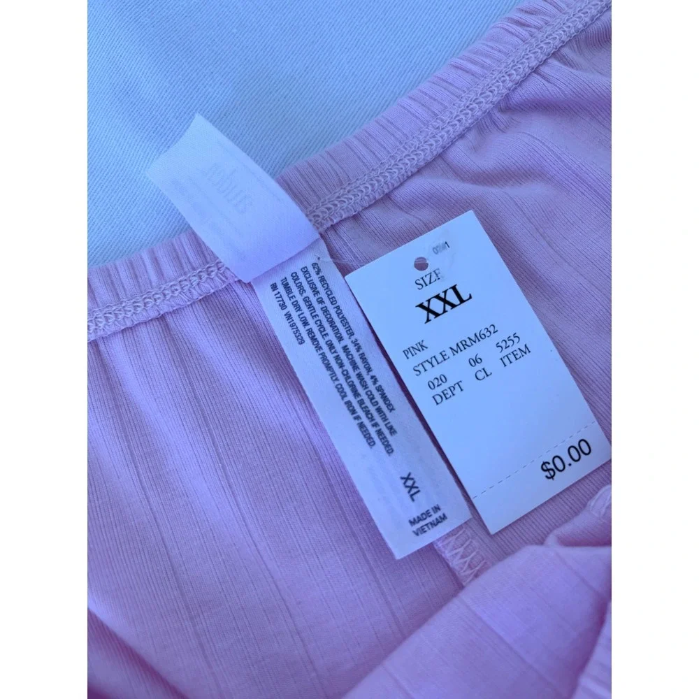 Auden Pink Ribbed Pajama Set Long Sleeve Top Lace Trim Shorts‎ XXL new